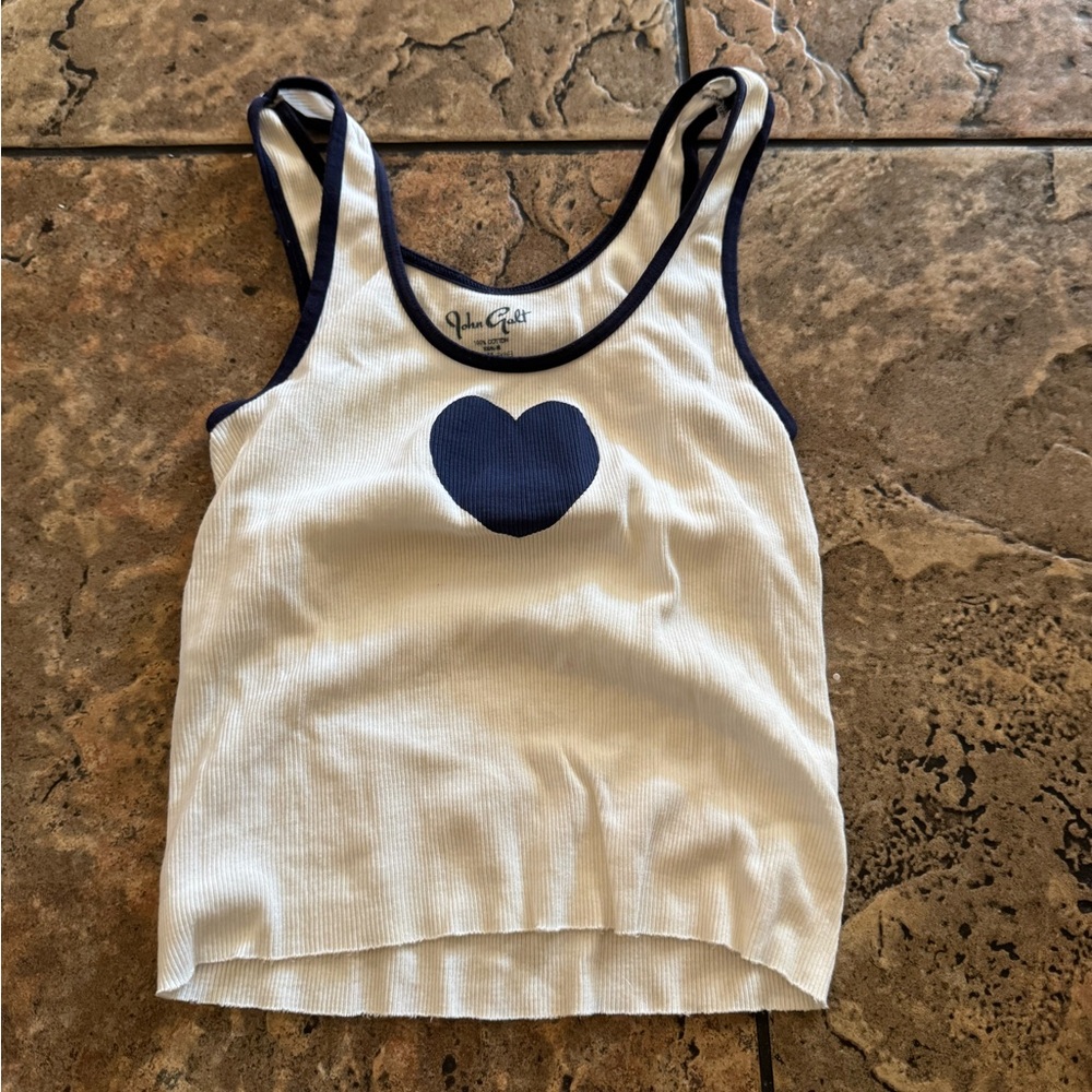 Brandy Melville White Tank with Navy Heart